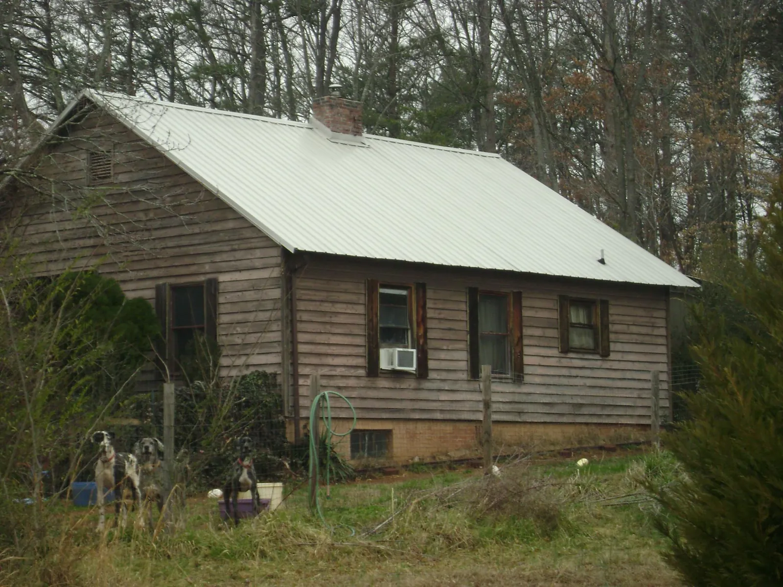 White metal roof on an old wood sided farmhouse, from a Metal Roof Installation job in Irvona